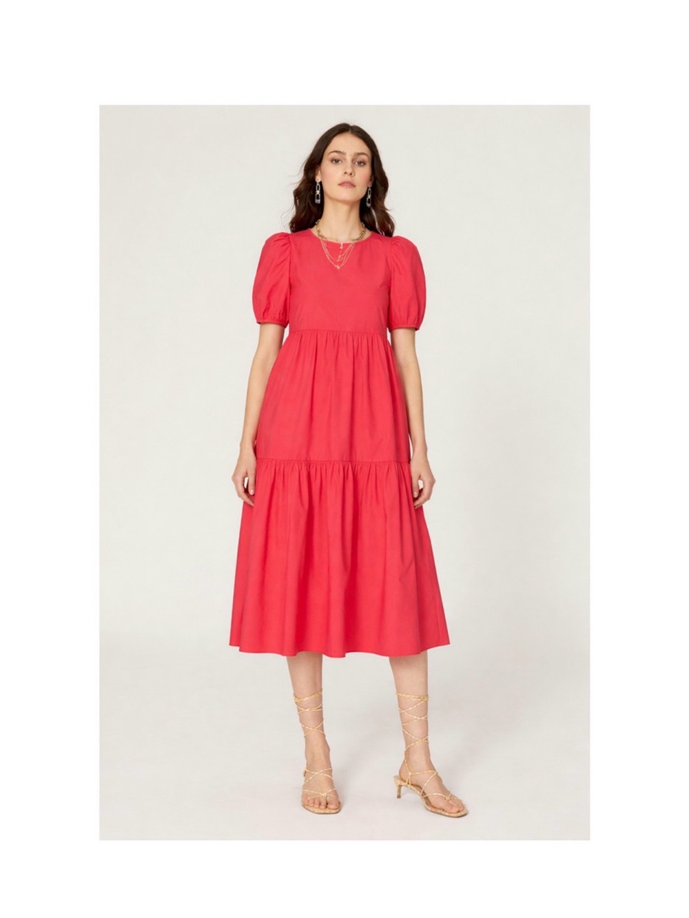 Peter Som Puff-Sleeve Tiered Midi Dress